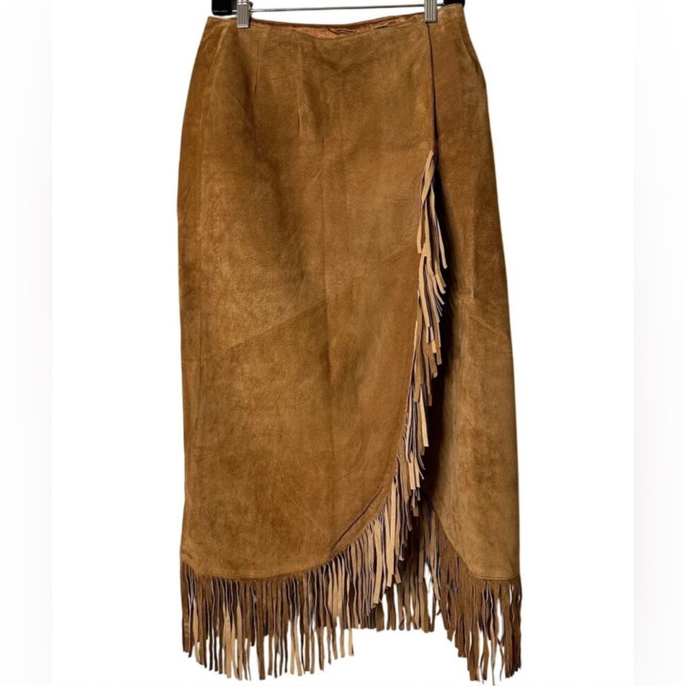 Brown Fringe Suede Skirt